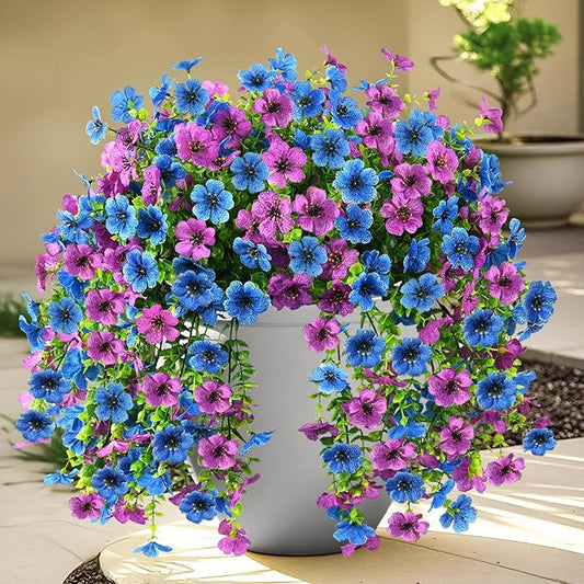 INQCMY 2Pcs Artificial Flowers for Outdoors UV Resistant Artificial Plants Easy Assembly for Spring Decor Look Real Faux Hanging Flowers for Outside Home Planter Porch Patio Decoror