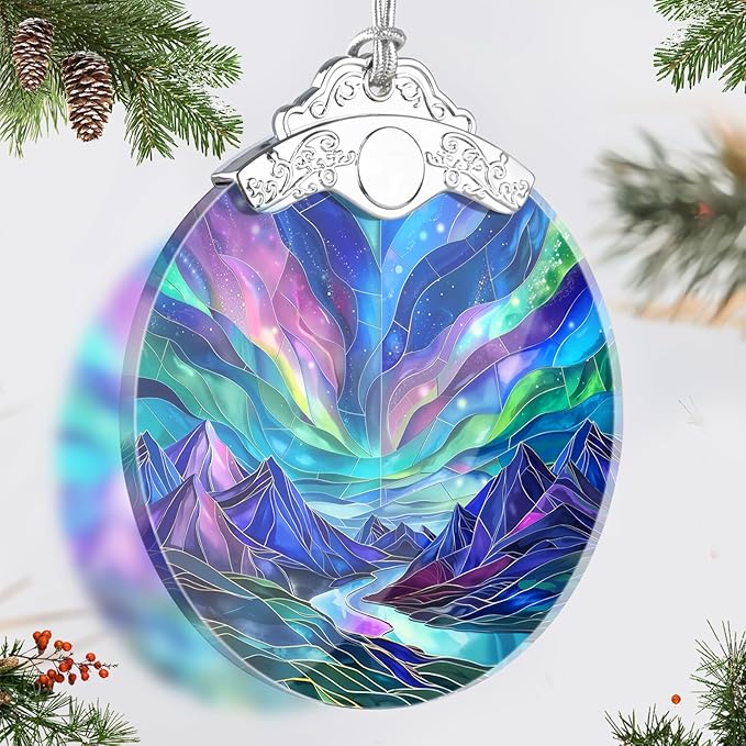 Northern Lights Stained Glass Ornament, Christmas Tree Decor, Northern Lights Ornaments for Christmas Tree