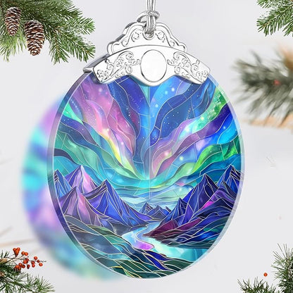 Northern Lights Stained Glass Ornament, Christmas Tree Decor, Northern Lights Ornaments for Christmas Tree