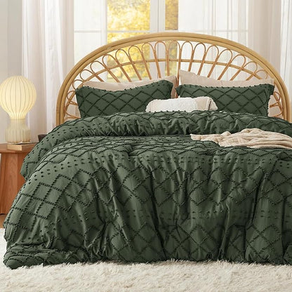 Bedsure Twin Comforter Set - Olive Green Comforter, Boho Tufted Shabby Chic Bedding for Kids, 2 Pieces Vintage Farmhouse Bed Set for All Seasons, Fluffy Soft Bedding with 1 Pillow Sham