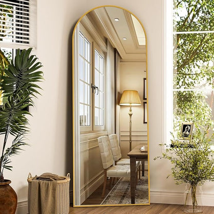 Arched Full Length Mirror, 64" x 21" Arch Floor Mirror with Stand, Full Length Wall Mirror Hanging or Leaning Arched-Top Full Body with Stand for Bedroom, Dressing Room, Gold