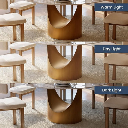 POVISON Round Dining Table for 4-6, 51" Glossy White Sintered Stone Top with Bronze Carbon Steel Pedestal