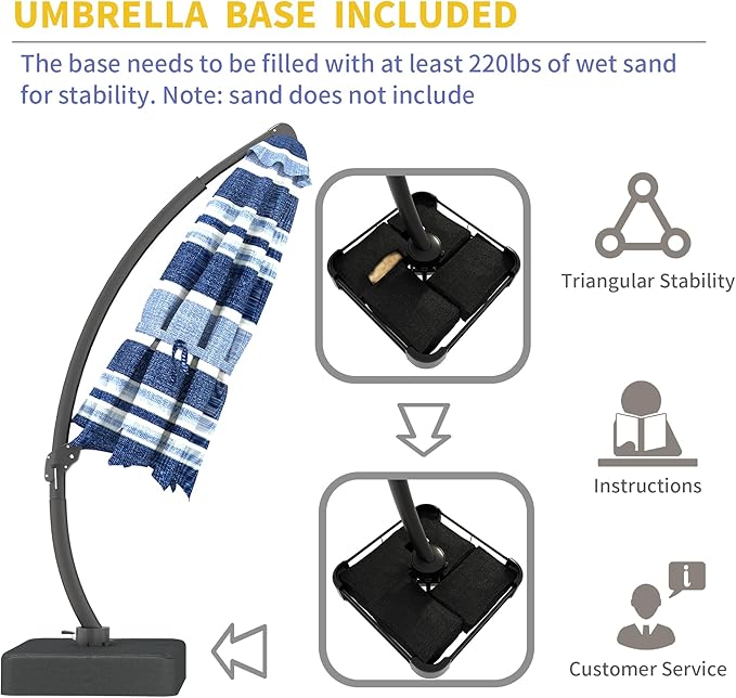 Kingdura 11ft Offset Cantilever Patio Umbrella with Base Included, Large Round Aluminum Outdoor Umbrella with 100% Acrylic Fabric, 360° Rotation & Infinite Tilt for Deck Pool Backyard, Blue Stripes