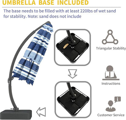 Kingdura 11ft Offset Cantilever Patio Umbrella with Base Included, Large Round Aluminum Outdoor Umbrella with 100% Acrylic Fabric, 360° Rotation & Infinite Tilt for Deck Pool Backyard, Blue Stripes