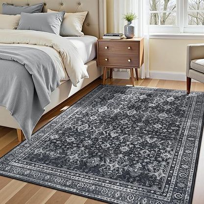 Lofus 5x7 Area Rug for Living Room,Black Washable Area Rugs with Non-Slip Backing,Soft Boho Carpets for Bedroom Dining Room Home Office Indoor Nursery