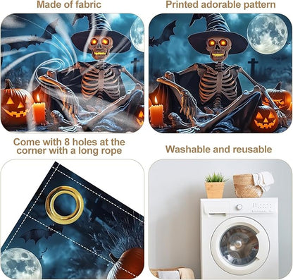 6 x 13 ft Halloween Garage Door Decorations Halloween decorations Witch Door Cover, Hanging Banner, Cauldron Backdrop Mural for Home, Outdoor, Indoor, Spooky Party, Wall, Window (Skull)