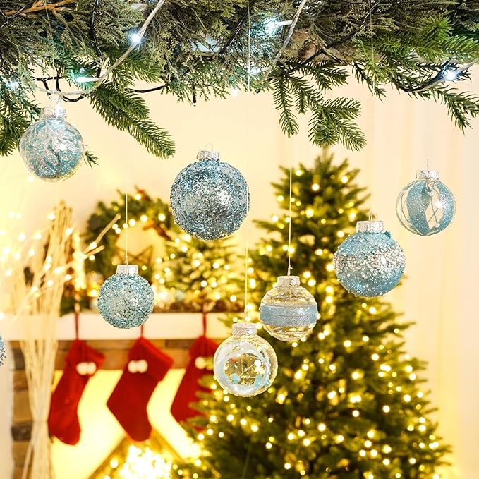 XmasExp Christmas Ball Ornaments Set 12ct Large Shatterproof Pastic Christmas Tree Decorations Hanging Ornaments for Xmas 70mm/2.76",Babyblue