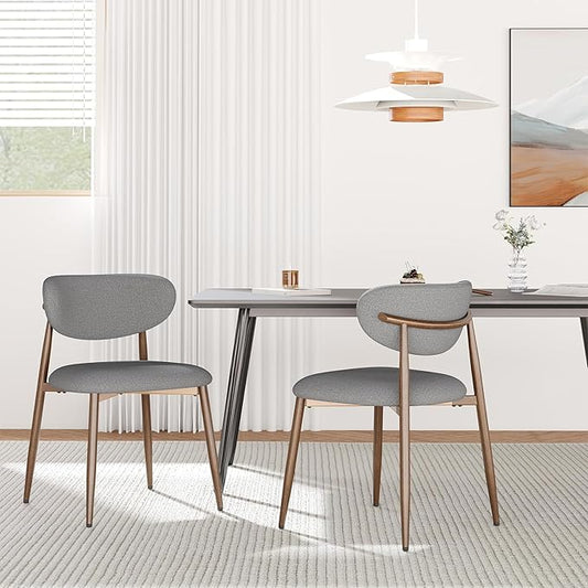 Dining Chairs Set of 2, Upholstered Dining Room Chairs with Metal Legs and Anti Slip Pads, Curved Back Wood Kitchen Chair for Home and Restaurant Use, Light Grey