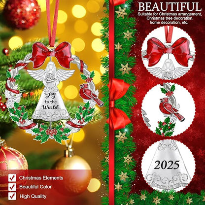 Christmas Ornament 2025 for Christmas Tree Decorations, Dated 2025 Christmas Wreath Ornament with Rotatable Angel for Holiday Decorative Keepsake Gift(Metal,1 Pack)