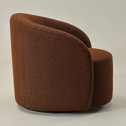 KINWELL Sherpa Swivel Barrel Chair & Round Ball Pillow Set - 34" Wide Modern Boucle Accent Chair with 9” Matching Nordic Decorative Throw Pillow for Living Room and Bedroom(Brown)