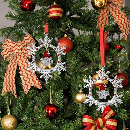 Christmas Gnome Ornament 2025 Shiny Silver Christmas Snowflake Ornaments Funny Holiday Xmas Keepsake Pendant Christmas Tree Hanging Decor Housewarming Gift (2025)