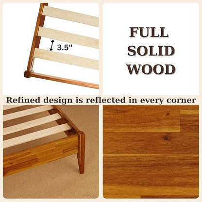 Bme Selina Headboard Queen Size Bed Frame - Handcrafted Paper Cord Headboard, 12-Slat Support, No Box Spring Needed - Easy Assembly, Caramel
