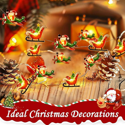 Coquimbo Christmas Lights Indoor Decorations, 10FT 30 LED Santa Claus Sleigh Christmas Tree String Lights Fairy Lights for Home Decor Xmas Tree Indoor Outdoor Holiday Party Decorations