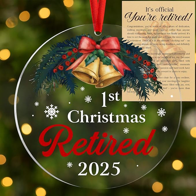 First Christmas Retired Ornament 2025, Retirement Gift for Woman, Men, Happy Retirement Gifts for Nurses, Teacher, Police, Doctor, Coach, Boss, Coworker, Mom, Dad, Friend, Best Retiring Present