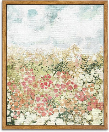 KBKBART Framed Wall Art for Bedroom Decor, Vintage Spring Flower Pictures Aesthetic, Farmhouse Wall Decor Meadow Floral Bathroom Canvas Oil Painting, Canvas Wall Art Summer Room Decor, Gifts for Friends or Family(8"x10")