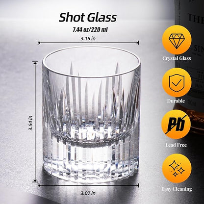 KAMMAK Crystal Whiskey Glasses Set of 2, Luxury 7.44oz Old Fashioned Glasses Stemless, Hand Blown Cocktail Glasses, Handcrafted Cut White Scotch Cup for Women, Men Gift for Bourbon,Home Bar