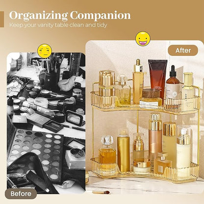 Aveniee Corner Bathroom Counter Organizer, Bathroom Countertop Shelf Makeup Organizer for Vanity Perfume Corner Storage (2 Tiers, Gold)