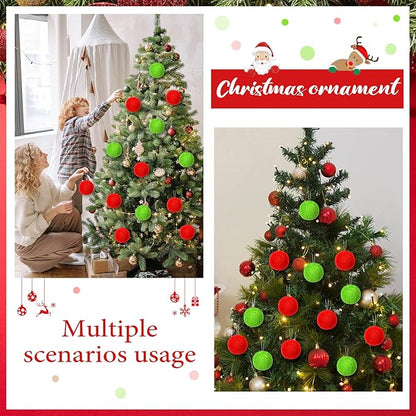 12Pcs Furry Christmas Ball Ornament for Xmas Tree Red Green Soft Faux Fur Pom Pom Ball Ornaments Green Christmas Tree Hanging Decorations for Winter Party Home Decor Costume Supplies