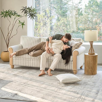 EcoHarbor Living 3-Seater Couch, Stripe 81" Mid-Century Modern Upholstered Sofa with Armrests, Stripe Couches for Living Room, Bedroom, Office, Apartment, Blue