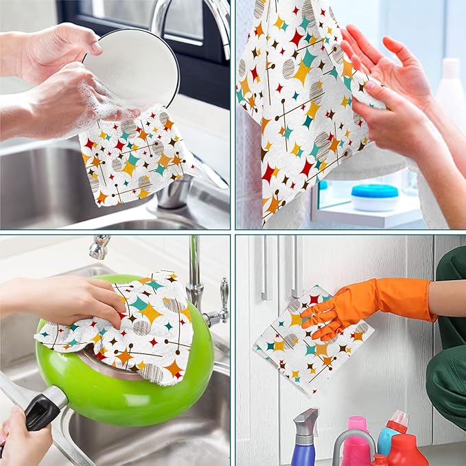 Mid Century Modern Kitchen Towels Set of 2 Diamond Absorbent Dish Towels 24x16