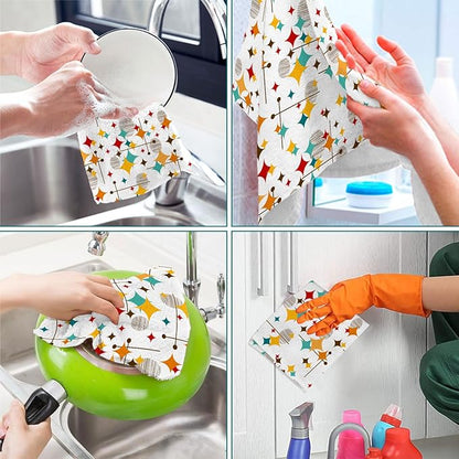 Mid Century Modern Kitchen Towels Set of 2 Diamond Absorbent Dish Towels 24x16