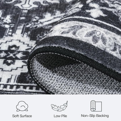 Lofus 9x12 Area Rug for Living Room,Black Washable Area Rugs with Non-Slip Backing,Soft Boho Carpets for Bedroom Dining Room Home Office Indoor Nursery