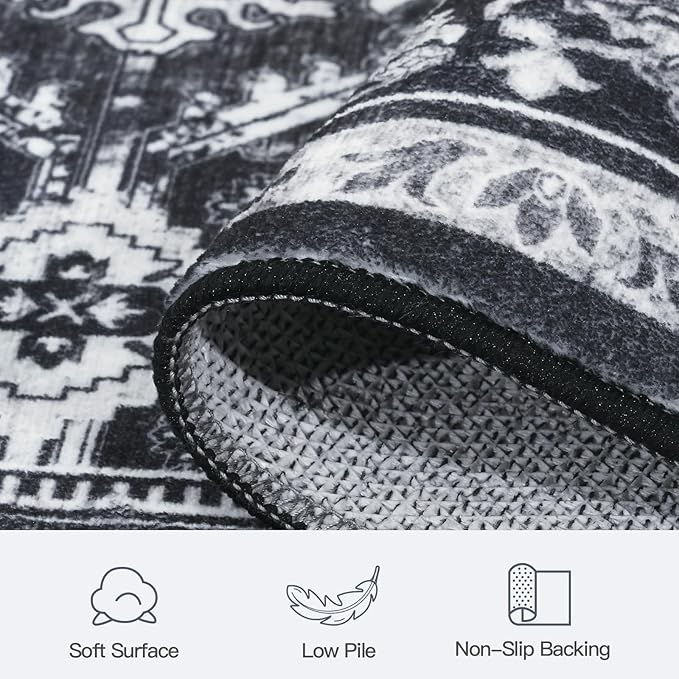 Lofus 5x7 Area Rug for Living Room,Black Washable Area Rugs with Non-Slip Backing,Soft Boho Carpets for Bedroom Dining Room Home Office Indoor Nursery