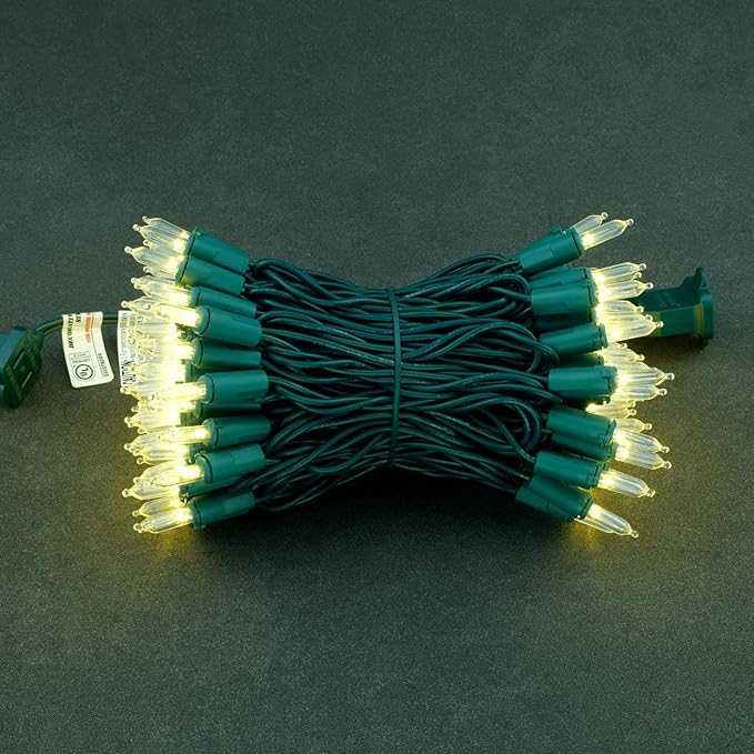 YULETIME Warm White LED Christmas Lights with Green Wire, 33 ft 100 Count UL Certified Commercial Grade Holiday String Light Set (Warm White - Green Wire)