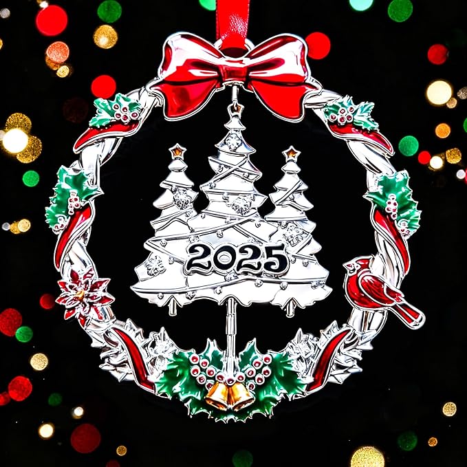 Christmas Decorations 2025 Christmas Wreath Ornament with Rotatable Xmas Tree Metal DIY Hanging Craft Collectibles for Holiday Home Party Decor Keepsake Gifts