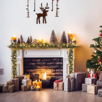 6 FT Artificial Christmas Garland, Faux Spruce Evergreen Garland with 20 LED Lights, Red Gold Ball Ornaments and Stars, Lighted with Timer, Perfect for Christmas Indoor Outdoor Decoration