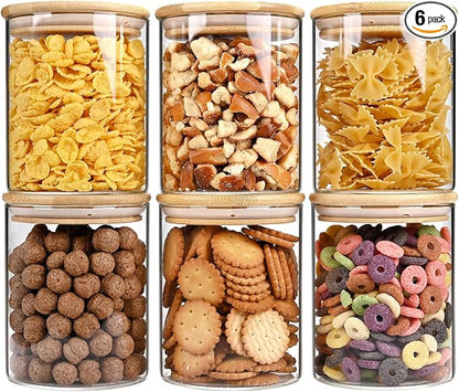 25oz Glass Food Storage Jars, Glass Jars with Bamboo Lids, Kitchen Storage Jars, Set of 6, Canisters with Airtight Lids for Spice, Coffee, Cookie, Pantry Organizers