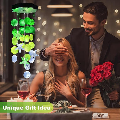 Solar Shell Gift for Mom Grandma Girls, White & Green Solar Christmas Wind Chimes for Outside, Outdoor Decorative Mobile Lights for Garden, Yard, Patio, Window, Party, Christmas Decorations