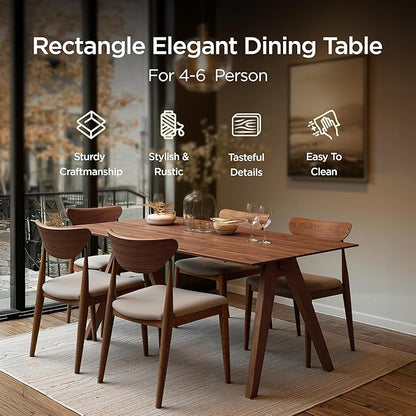 Acanva Farmhouse Rectangular Dining Table for 6 People, Modern Mid-Century Walnut Kitchen Dinner Tables Furniture, Natural Walnut
