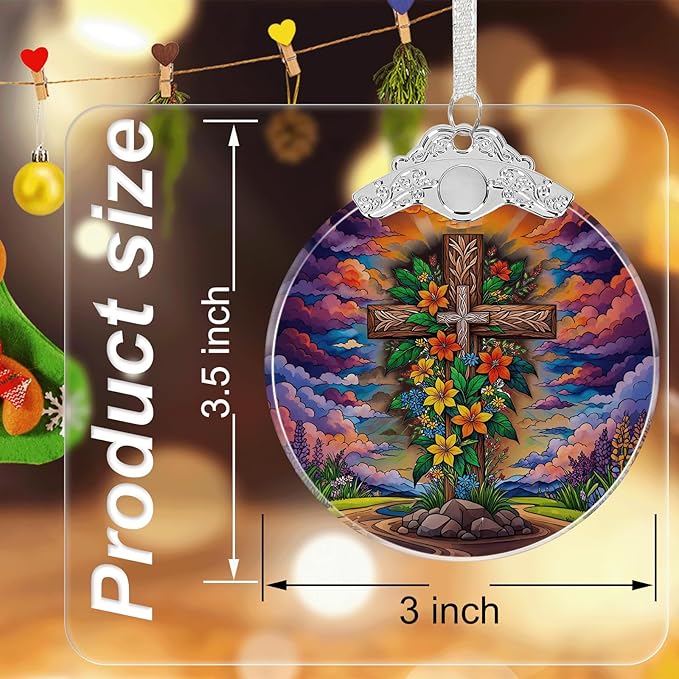 Cross Religious Christmas Ornaments Crystal Glass with Gift Box, Christian Ornament for Christmas Tree Xmas Decorations, Holiday Keepsake Present Exchange Ideas