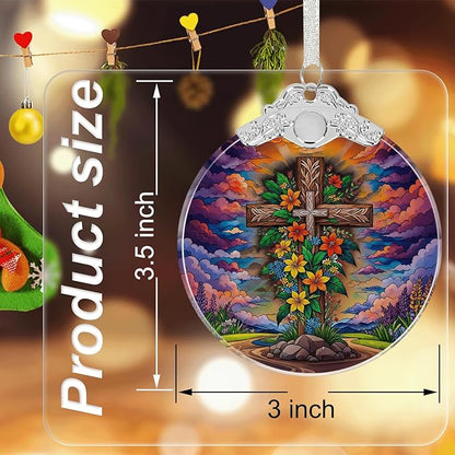 Cross Religious Christmas Ornaments Crystal Glass with Gift Box, Christian Ornament for Christmas Tree Xmas Decorations, Holiday Keepsake Present Exchange Ideas