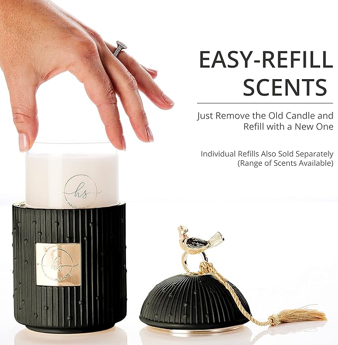 Luxury Scented Candles Gift Set for Women - Candle Holder + 2 x 8.5oz Premium Scented Candles for Home + Wick Trimmer - 110+ Hours Burn Time - Paraffin-Free - 4 pcs