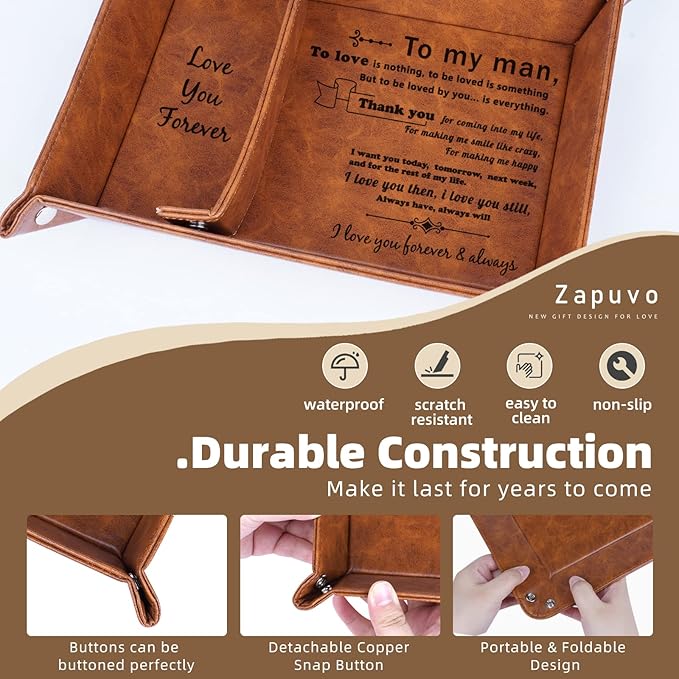 PU Leather Tray and Keychain, Unique Gifts for Him Boyfriend from Girlfriend, Gifts Ideas for Husband Anniversary from Wife, Christmas Xmas Gifts for Him Birthday