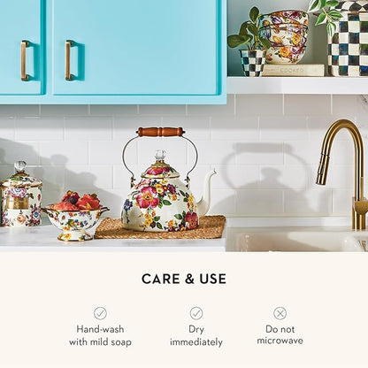 MACKENZIE-CHILDS Enamel Dipping Bowl, Small Serving Bowl for Entertaining, White Flower Market