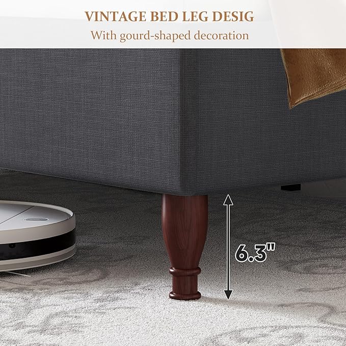 Full Size Bed Frame Upholstered Platform Bed with 51" Tall Headboard Wingback, Soft Fabric, Retro Simple Style Platform Bed No Box Spring Needed, Easy Assembly, Grey