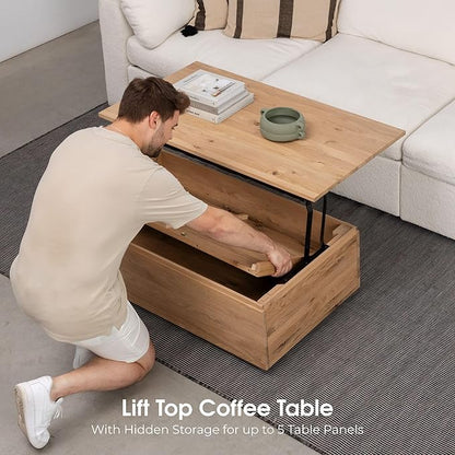 Transformer Expandable Dining Table Set – Solid Wood Table for 2 to 12 with Bench and Coffee Table Panel Storage – Space-Saving Adjustable Dining Furniture (Natural, Table + Bench + Coffee Table)