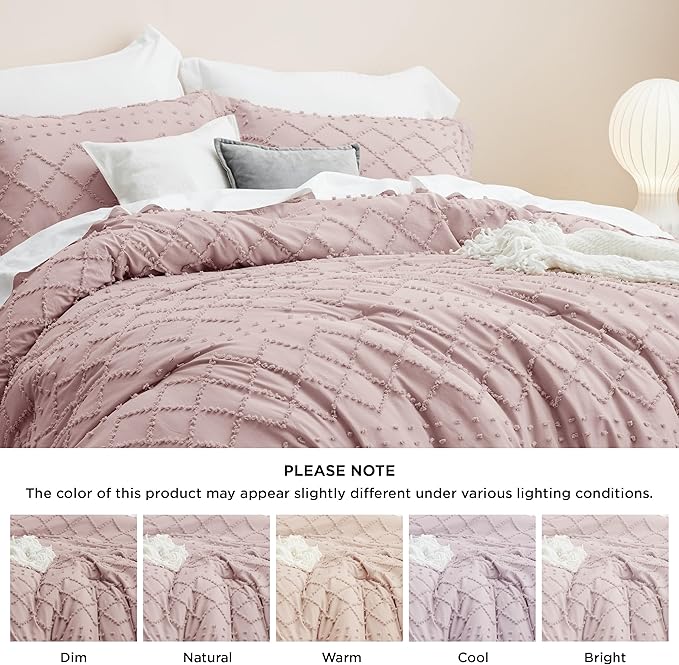 Bedsure Twin Comforter Set - Dusty Rose Comforter, Boho Tufted Shabby Chic Bedding for Kids, 2 Pieces Vintage Farmhouse Bed Set for All Seasons, Fluffy Soft Bedding with 1 Pillow Sham
