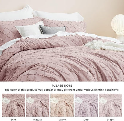 Bedsure Twin Comforter Set - Dusty Rose Comforter, Boho Tufted Shabby Chic Bedding for Kids, 2 Pieces Vintage Farmhouse Bed Set for All Seasons, Fluffy Soft Bedding with 1 Pillow Sham