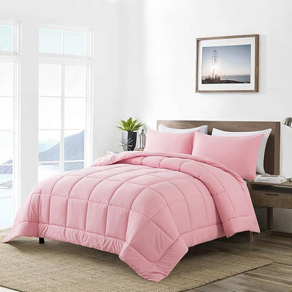 DOWNCOOL Queen Comforter Set -All Season Bedding Comforters Sets with 2 Pillow Cases-3 Pieces Bedding Sets Queen -Down Alternative Pink Queen Size Comforter Sets(88"x90")