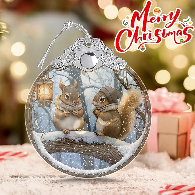 Squirrel Christmas Ornament, Stained Glass Ornaments and Christmas Tree Decorations, Holiday and Xmas Presents