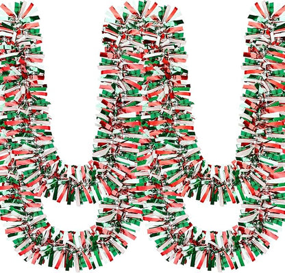 50Ft Christmas Tinsel Garland Red Green and White Xmas Tree Decorations Metallic Glitter Twist Garland for Christmas Decorations Anniversary Birthday Wedding Holiday Supplies Indoor Outdoor Supplies