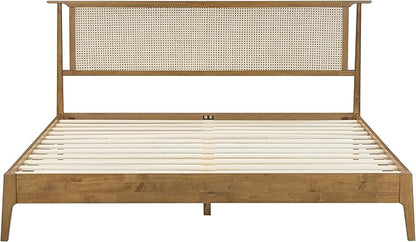 NTC Ruby Wooden Bed Frame with Headboard, Solid Wood Foundation with Silent Slats and Wood Central Supports, 1000 Lb Capacity, Effortless Assembly, Multiple Sizes and Colors (Teak Look, King)