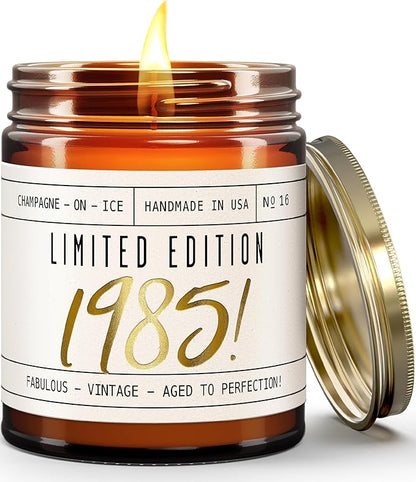 40th Birthday Gifts for Women Unique - 'Limited Edition 1985' Soy, w/Champagne on Ice I 40 Year Old Birthday Gifts for Women I 9oz Reusable Jar, 50Hr Burn, Made in USA