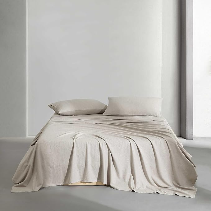 Calvin Klein - King Bed Sheets, Soft Melange Flannel Bedding Set with Deep Pockets, Oeko-TEX Certified (Melange Flannel Natural, King)