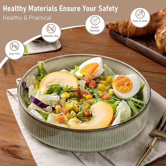 GBHOME 7.5'' Stoneware Pasta Bowls, Serving Bowls Set of 6 for Kitchen, Double Reactive Glaze Bowls for Fruit,Pasta,Salad,Oatmeal,Meal, Microwave Safe (6 pcs)
