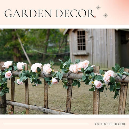 Der Rose 2 Pcs 13Ft Artificial Eucalyptus Flower Garland with Fake Silk Rose Flower Vine Rose Leaves Greenery Garland for Wedding Arch Table Wall Backdrop Party Room Decor (Pink)